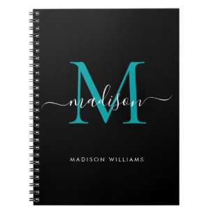 Black Blauwgroen Green Monogram Script Name Initia Notitieboek