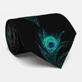 Black Blauwgroen Peacock Feathers Weddings Stropda Stropdas (Opgerold)