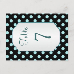 Black blauwgroen polka dot Table Number Briefkaart