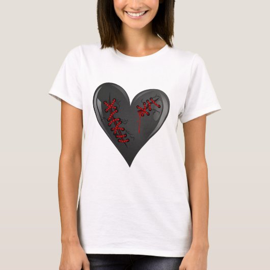 Black Bleeding Cut Open Broken Healing Heart Goth T-shirt (Voorkant)