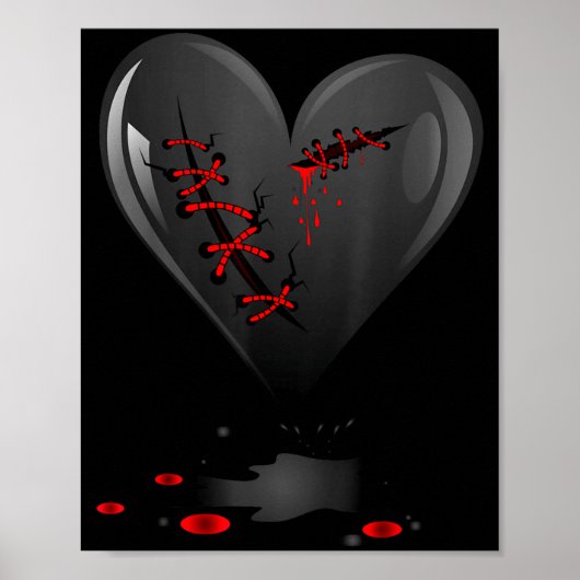 Black Bleeding Cut Open Broken Heart Goth Valentin Poster (Voorkant)