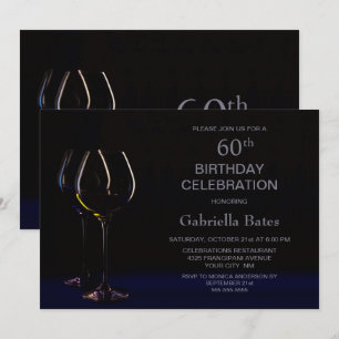 Black Blue 60th Birthday Wine Glass Party Kaart