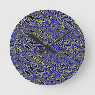 Black Blue and Yellow Swirly Pattern Wall-klok Ronde Klok