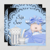 Black Blue Baby Boy Sip & Voir les invitations (Devant / Derrière)