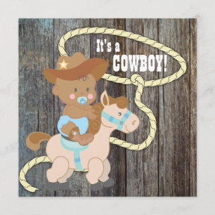 Black Blue Barn Wood Cowboy Baby shower Kaart