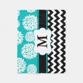 Black Blue Blooms Chevron Monogram Fleece Deken (Voorkant)