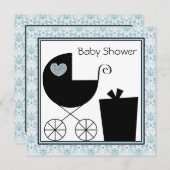 Black Blue Damask Baby Boy Shower Invitations (Devant / Derrière)