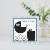 Black Blue Damask Baby Boy Shower Invitations (Debout devant)