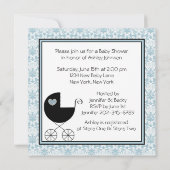Black Blue Damask Baby Boy Shower Uitnodigingen (Achterkant)