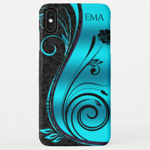 Black Blue Damask en Black Swirls iPhone XS Max Hoesje