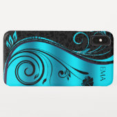 Black Blue Damask en Black Swirls Case-Mate iPhone Case (Achterkant (horizontaal))