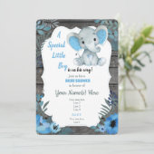 Black blue Elephant Baby shower Invitation Kaart (Staand voorkant)