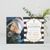 Black Blue en Gold Glitter Baptism Invitation Kaart (Staand voorkant)
