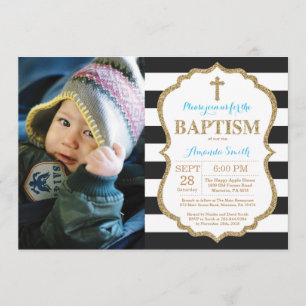 Black Blue en Gold Glitter Baptism Invitation Kaart