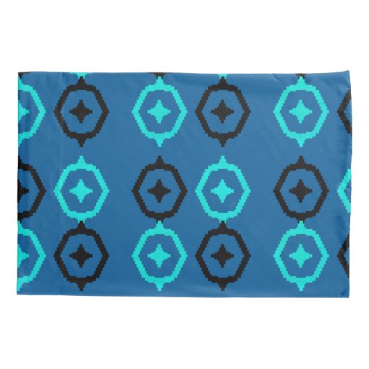 Black Blue en Turquoise Aztec Ikat Kussensloop (Achterkant)