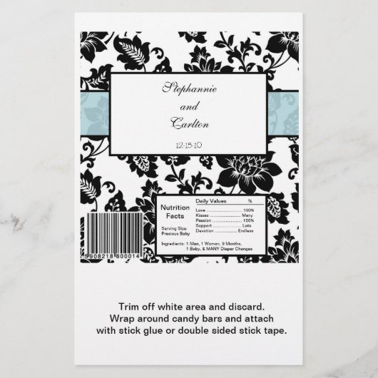 Black/Blue Floral Damask Wedding Hershey's Wrapper Flyer (Voorkant)