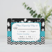 Black & Blue Floral Hearts Mariage carte RSVP (Debout devant)