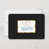 Black & Blue Floral Hearts Mariage carte RSVP (Dos)