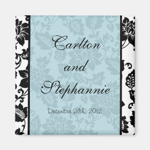 Black/Blue Floral Mariage damassé Magnet Favoriser