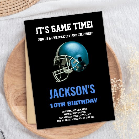 Black Blue Football Invitations Anniversaire