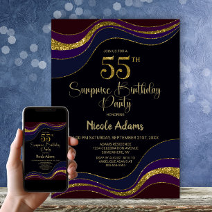 Black Blue Gold Glitter Surprise 55e verjaardag Kaart