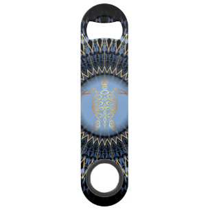 Black Blue Gold Mandala Turtle Coastal Speed Flessenopener