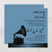 Black/Blue  Gramophone Wedding Invite2 Kaart (Voorkant / Achterkant)
