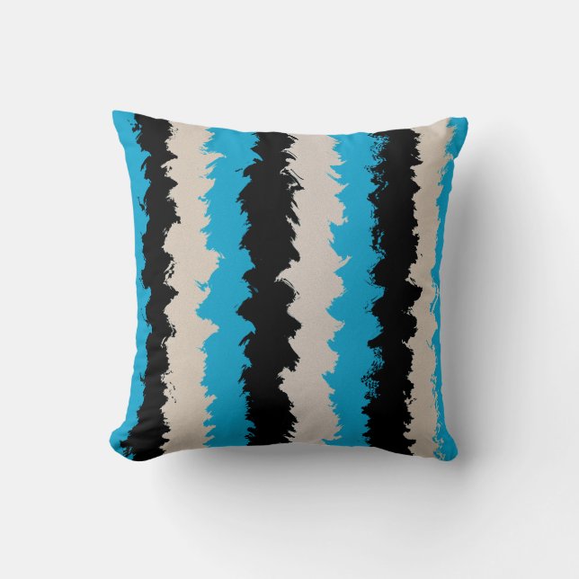 Black Blue Grey Abstract Stripe Patroon Kussen (Voorkant)