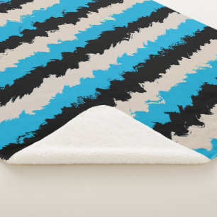 Black Blue Grey Abstract Stripe Patroon Sherpa Deken