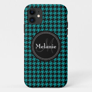 Black Blue Houndstooth Monogrammed Pattern iPhone 11 Hoesje