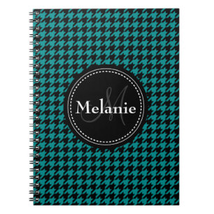 Black Blue Houndstooth Monogrammed Pattern Notitieboek