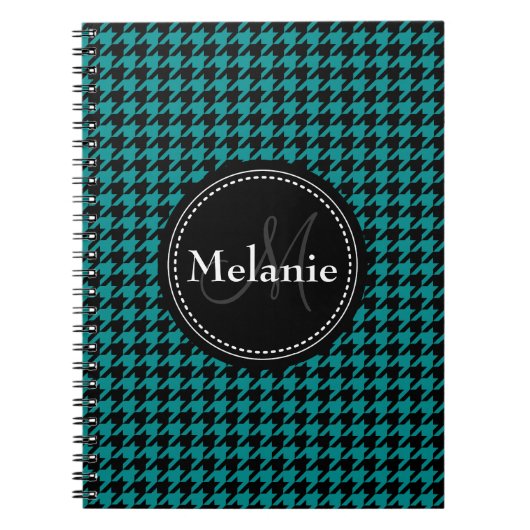 Black Blue Houndstooth Monogrammed Pattern Notitieboek (Voorkant)