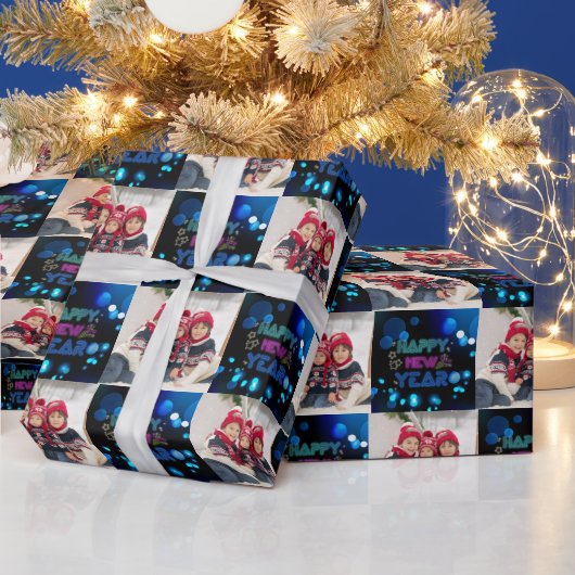 Black & Blue Midnight Sparkle Neon Glow New Year  Cadeaupapier (Feestdagen)