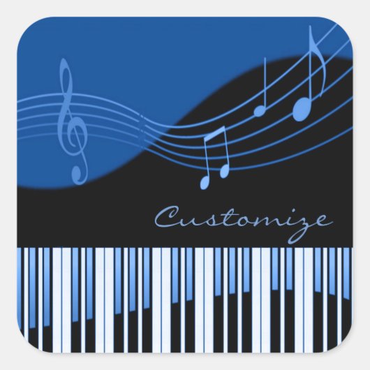 Black & Blue Musical Melody Vierkante Sticker (Voorkant)