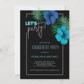 Black Blue Neon Tropical Engagement Party Kaart (Voorkant)