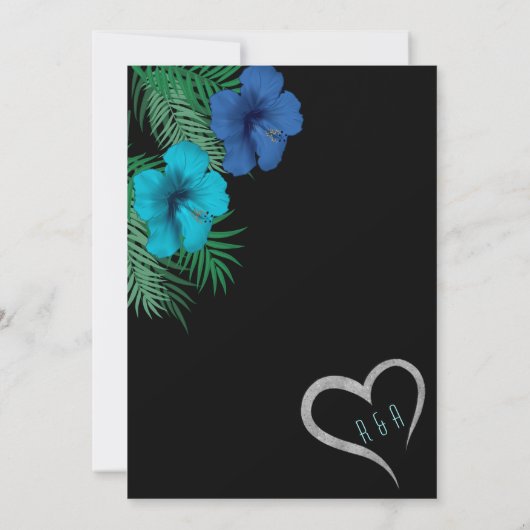 Black Blue Neon Tropical Engagement Party Kaart (Achterkant)