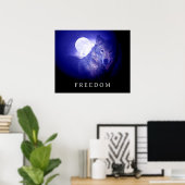 Black Blue Night Freedom Wolf Head Fullmoon Poster (Thuiskantoor)