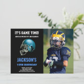 Black Blue Photo Football Anniversaire Invitations (Debout devant)