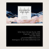 Black Blue Pink Rose Gold Monogram Business Cards (Devant & derrière)