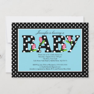 Black Blue Polka Dot "baby" Boy Baby shower Kaart