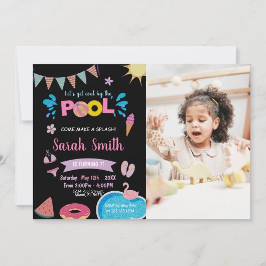 Black Blue Pool Invitations d'anniversaire avec ph (Devant)