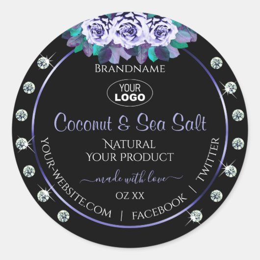 Black Blue Product Packaging Labels Diamonds Logo (Voorkant)