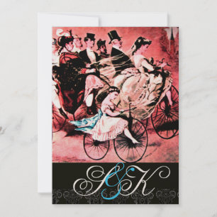 BLACK BLUE RED BICYCLE WEDDING DAMASK MONOGRAM KAART
