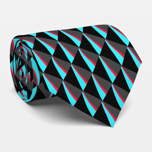 Black Blue Red Grey Pattern Stropdas (Opgerold)
