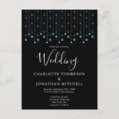 Black Blue Silver Stars String Lights Wedding Uitnodiging Briefkaart (Voorkant)
