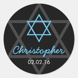 Black Blue Star of David Personalized Bar Mitzvah Ronde Sticker
