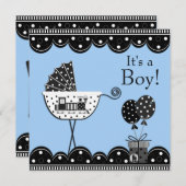 Black Blue Train Baby Boy Shower Invitations (Devant / Derrière)