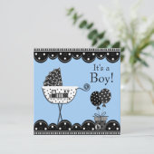 Black Blue Train Baby Boy Shower Invitations (Debout devant)