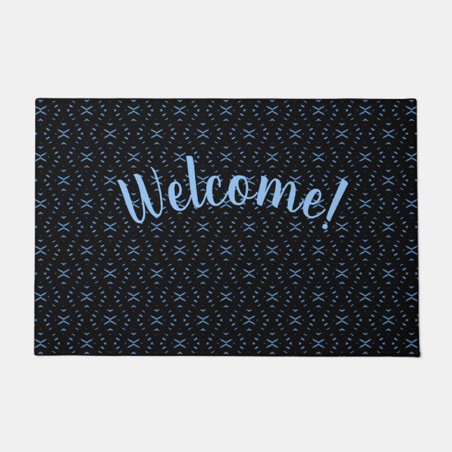 Black & Blue Tribal Boho Personalized Doormat Deurmat (Voorkant)