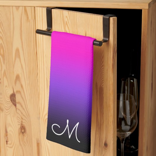 Black Blue Violet en Neon Pink Ombre Monogram Theedoek (Derde Gevouwen)